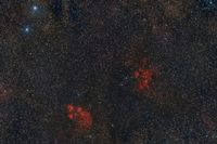 Widefield of NGC 6334 - Cat&#039;s Paw Nebula &amp; NGC 6357 - Lobster Nebula